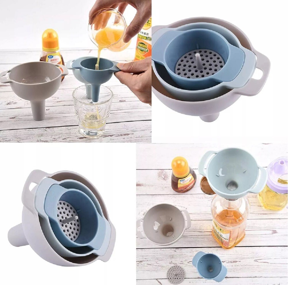 3 Kitchen Funnel Set with Detachable Strainer Filter Oil Funnel for Kitchen Use gallery