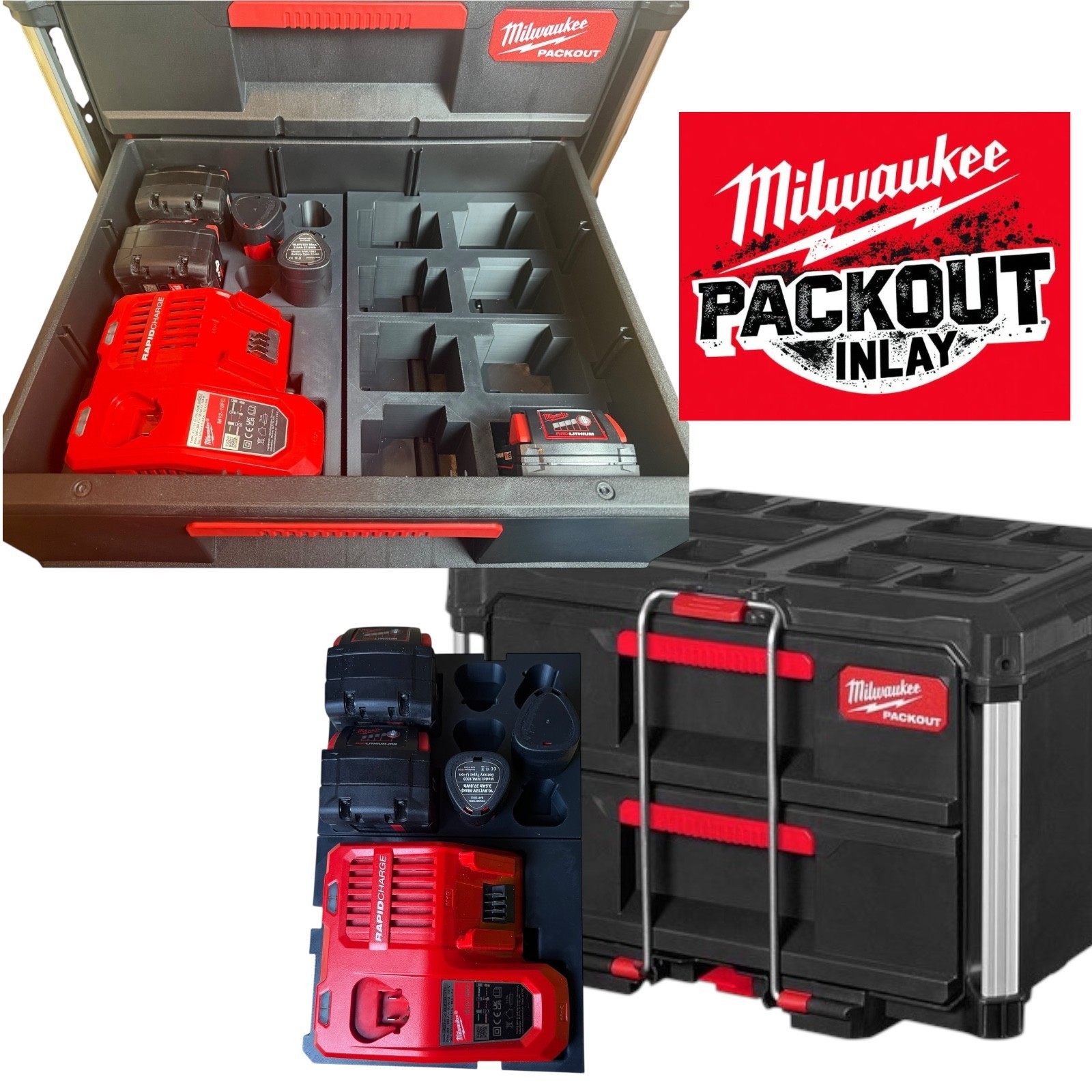 Milwaukee PACKOUT 2 Drawer M12 M18 Charger & Battery Insert gallery