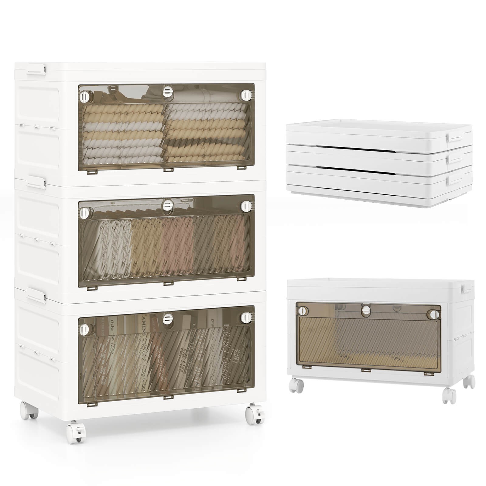 3-Tier Stackable Storage Bins 33-gal Collapsible Storage Boxes w/ Lid Organizer gallery