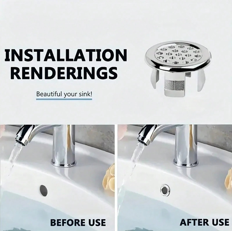 4pcs Chrome Sink Overflow Covers - Round Plastic Inserts for Bathroom Basin-NEW gallery