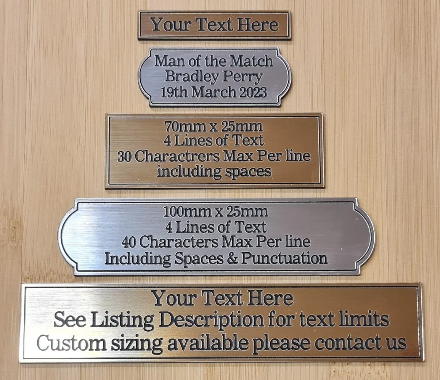 Personalised Picture Trophy Plaque Name Engraved Plate Brass/Silver Effect gallery