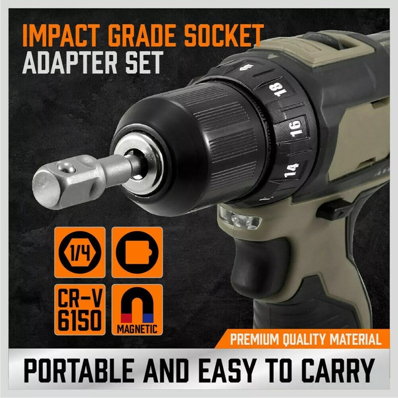 6 pc 6" & 3" Impact Grade Socket Adapter Set 1/4" 3/8" 1/2" Drive 1/4" Hex Shank gallery