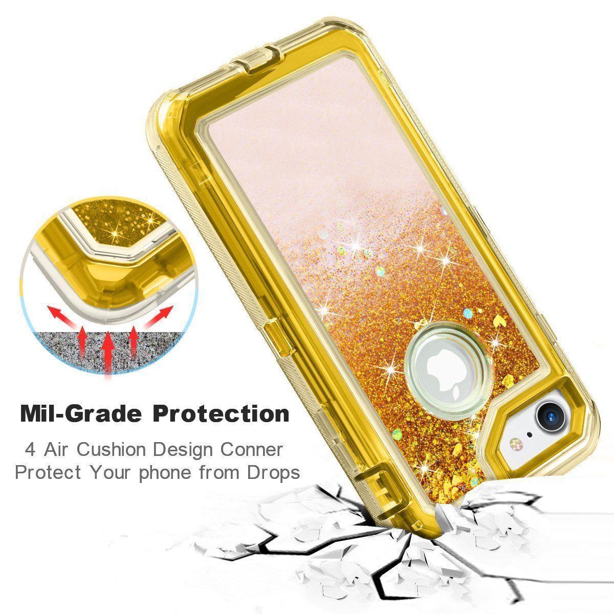 For iPhone 6/7/8/P/X Quicksand Liquid Glitter Defender Case w/Clip fits Otterbox gallery