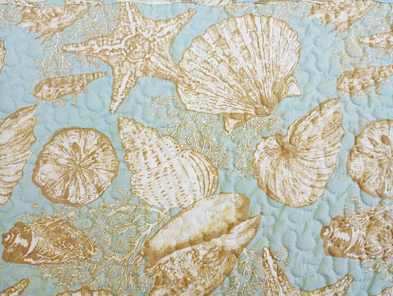 Quilted Table Runner Seashells Reversible Cotton Turquoise Blue Beige Beach gallery