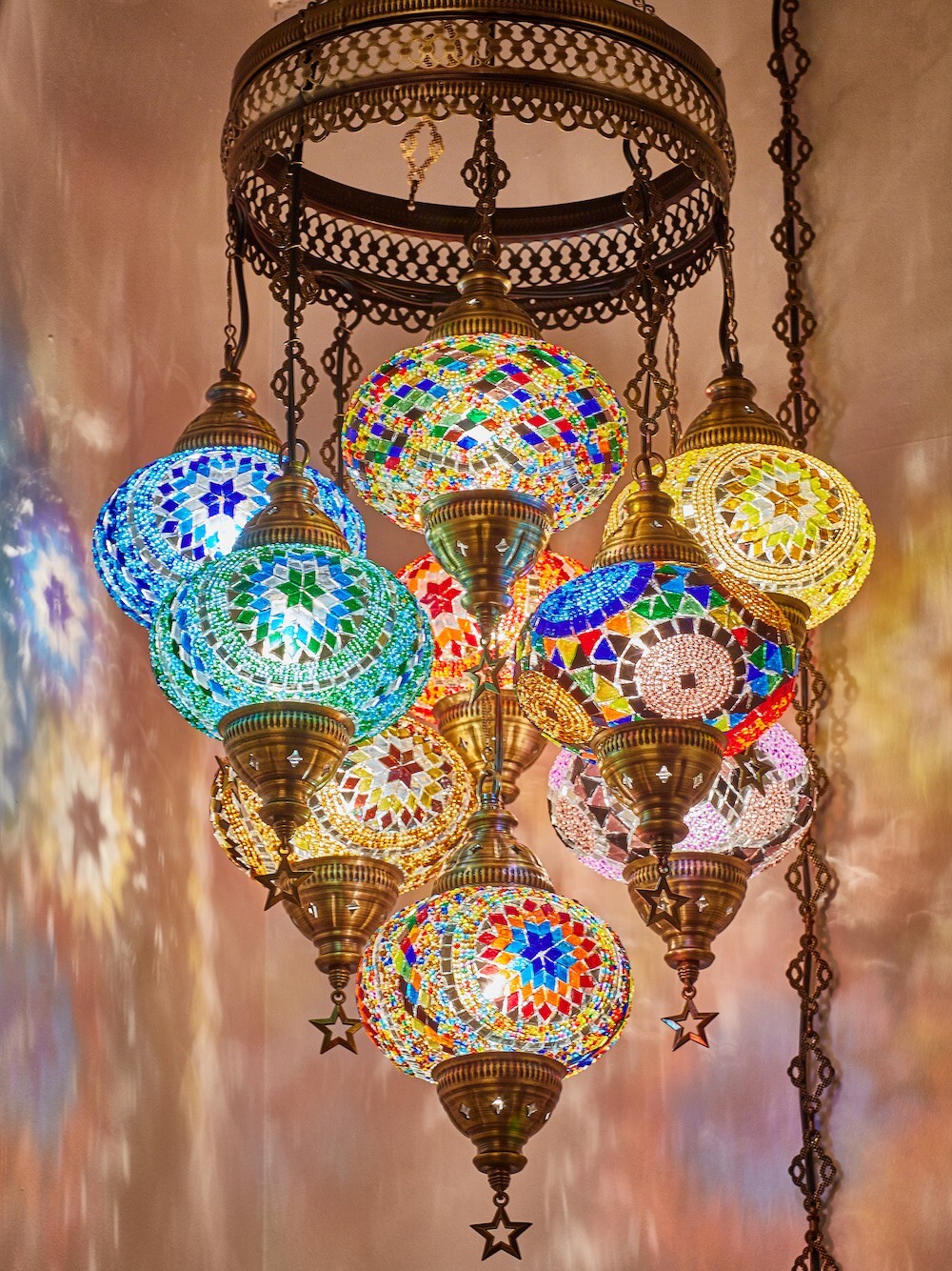 DEMMEX 9-Pc 7" Mosaic Chandelier Plug-In Turkish Lamp, 15ft Cord, Customize gallery