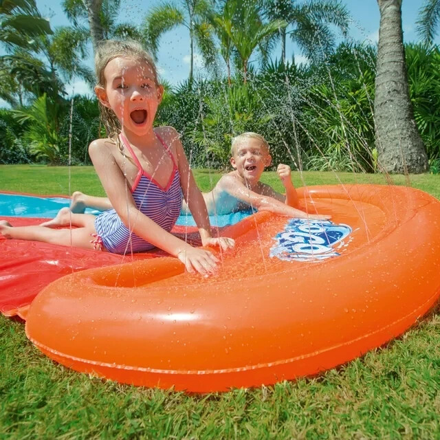 H2OGO! Double Lane 18 Foot Water Slide with Sprinkler Drench Pool - Age 3+ NEW gallery