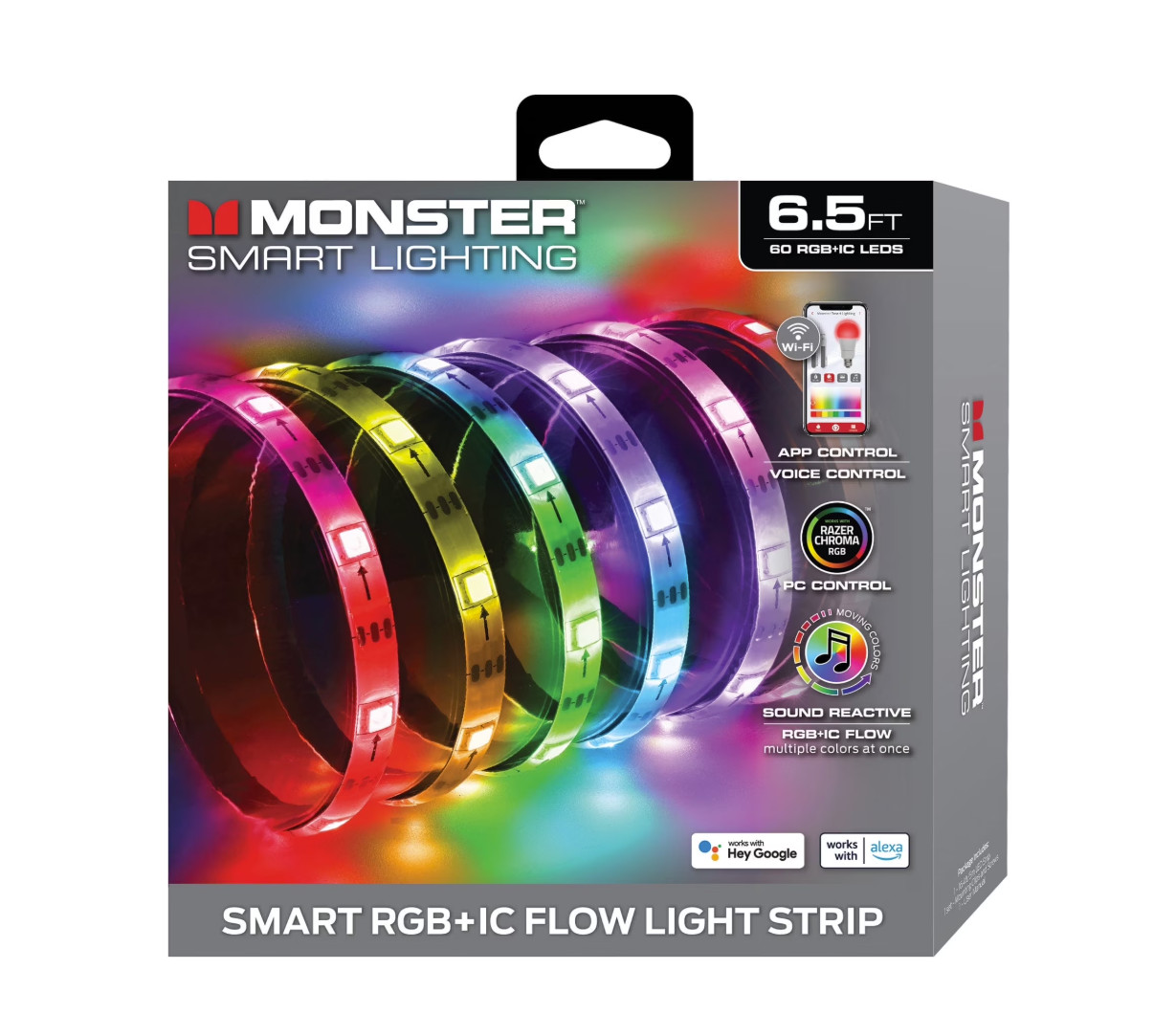 Monster Smart Lighting Indoor LED Light Strip, RGBIC Multicolor Flow LED Lights gallery