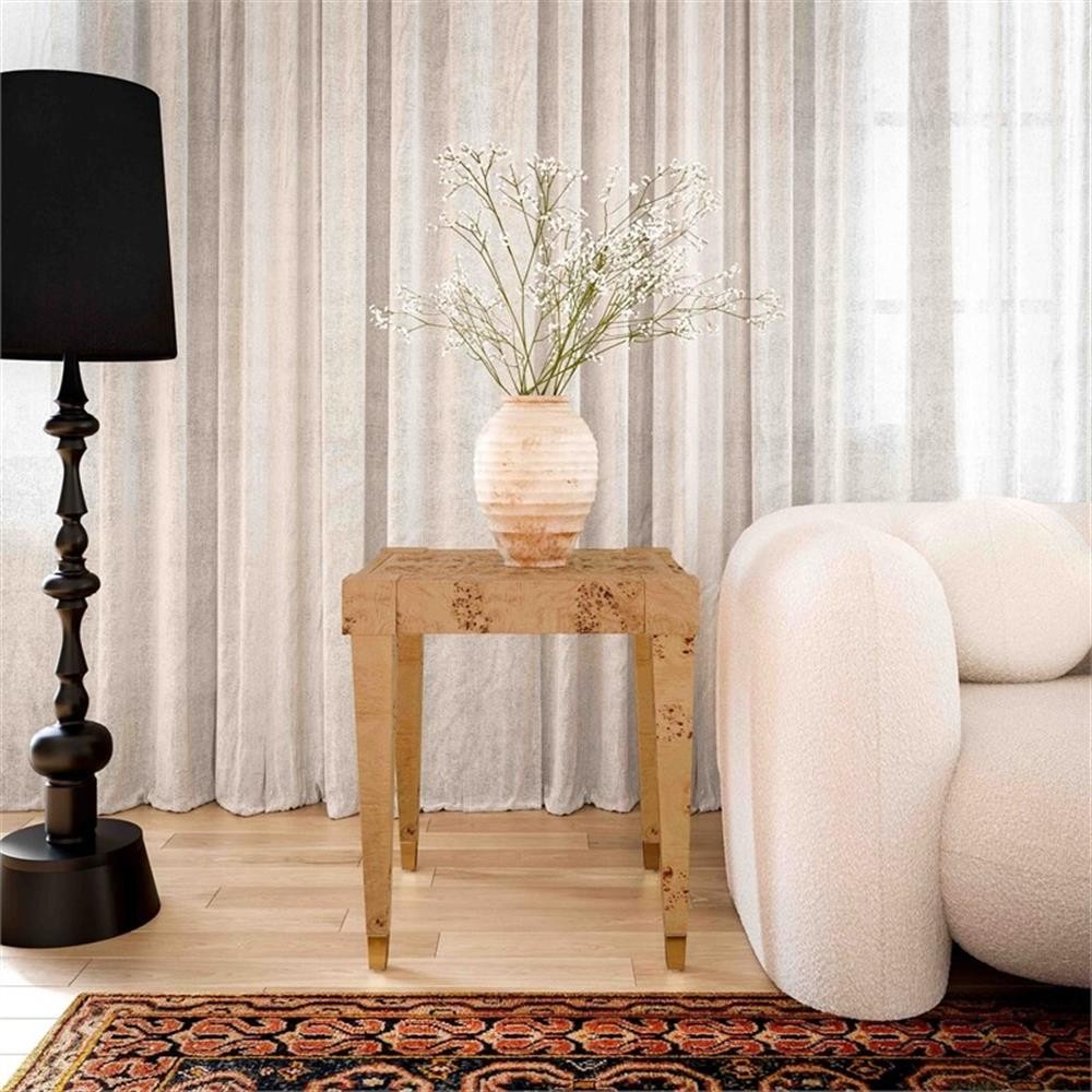 Pemberly Row Contemporary Honey Burl Wooden End Table - 26"W x 17"D x 22.3"H gallery
