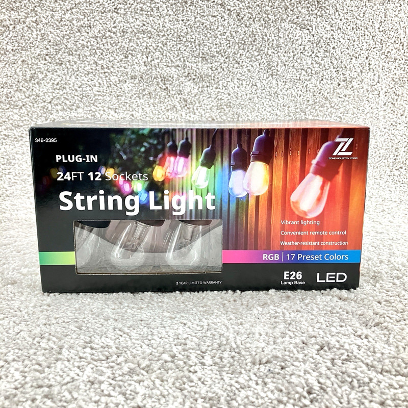 Zone 24' Outdoor String Lights 12 Sockets RGB Color Changing Warm White LED Bulb gallery
