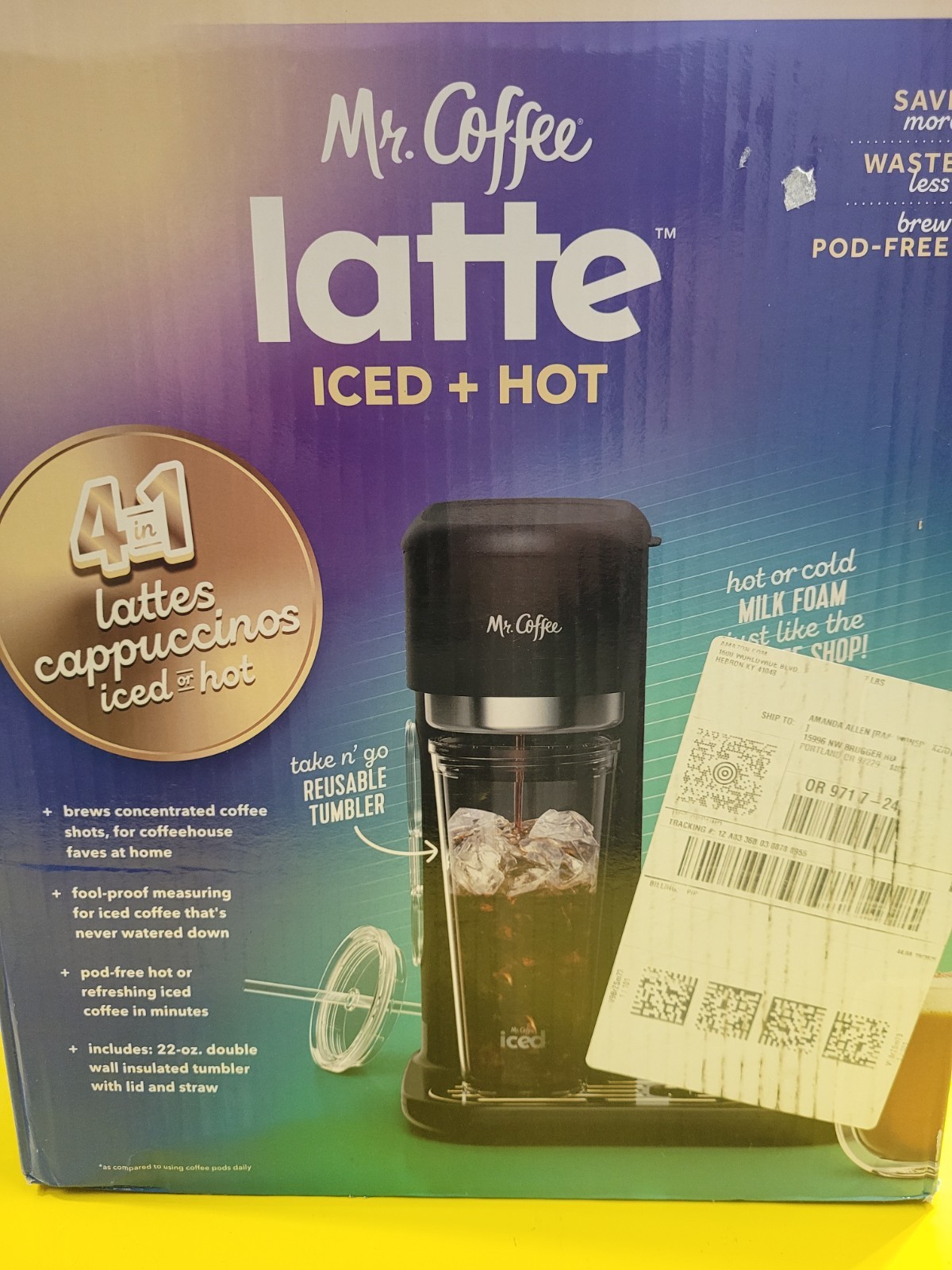 Mr. Coffee 4-in-1 Latte Coffee Maker Iced & Hot w/ Milk Frother Black gallery