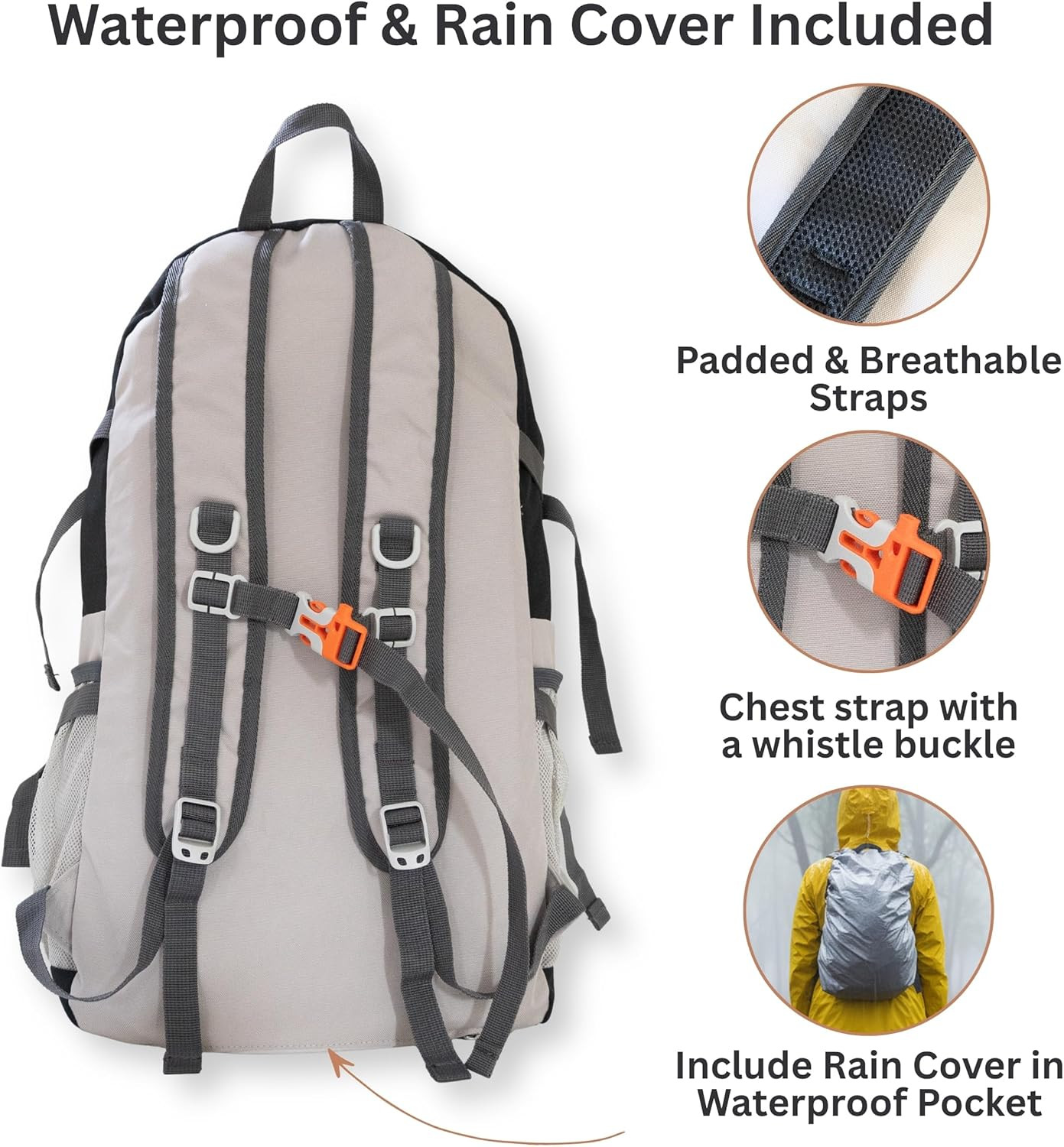 Foldable Backpack with Rain Cover - Multiple Pockets - Waterproof Lightweight Pa 3
