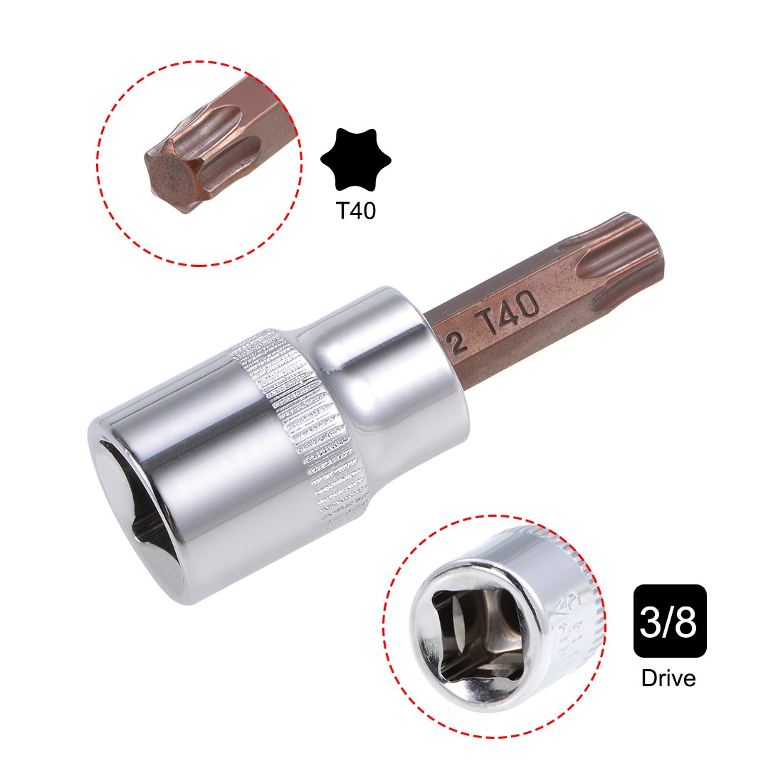 3/8-Inch Drive Bit Socket Torx T40 S2 Steel 48mm Length 3sets gallery