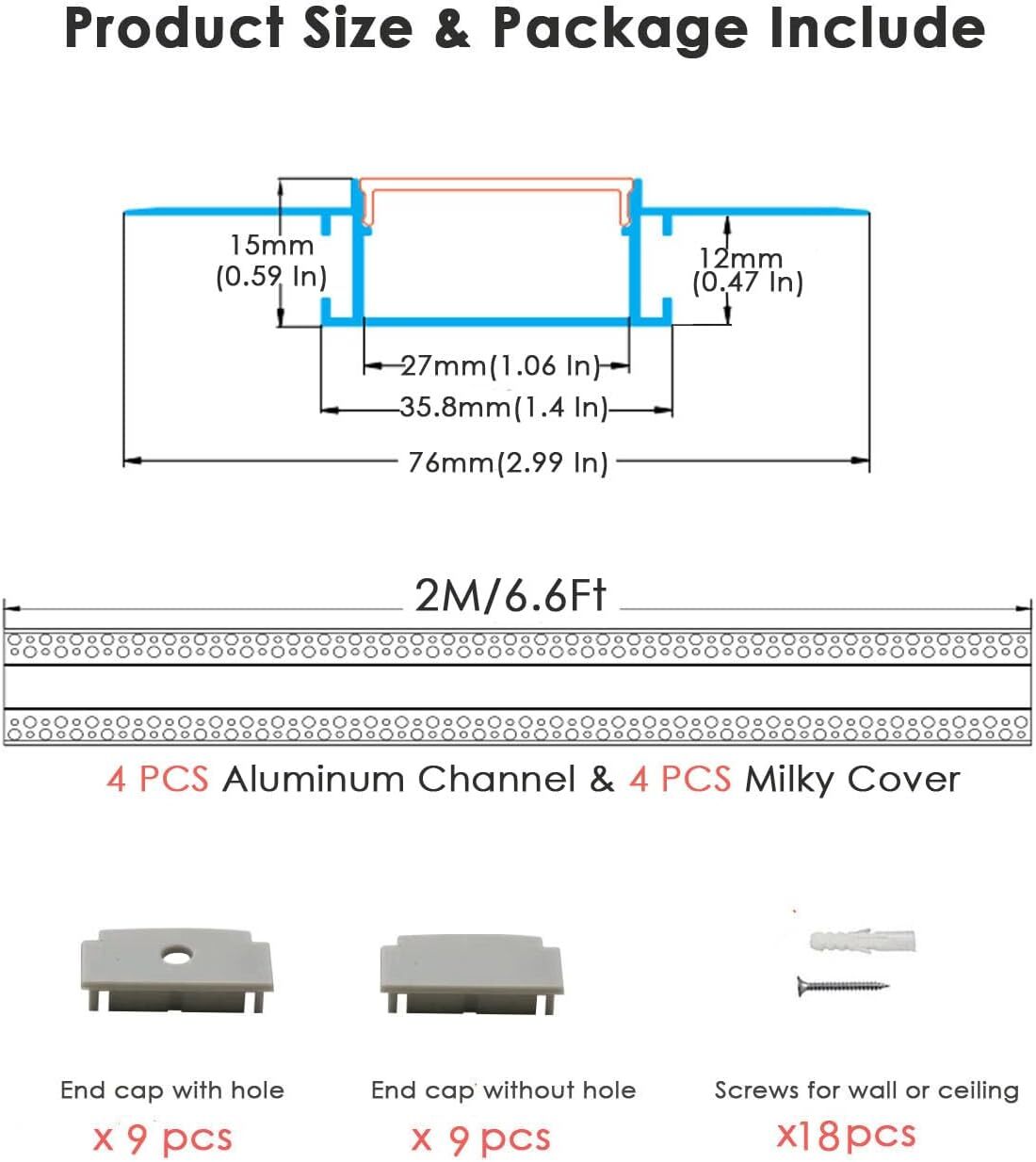Plaster-in LED Channel 76*15mm Drywall LED Strip Aluminum Channel to 27mm Width gallery
