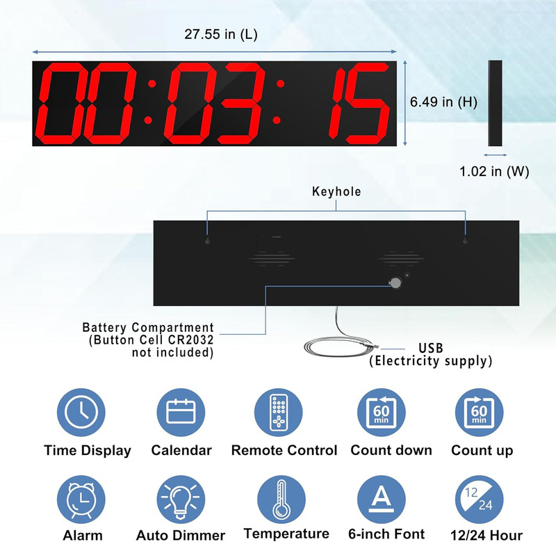 Digital Wall Clock, Oversize Led Digital Clock Large Display with Auto Dimmer, H gallery