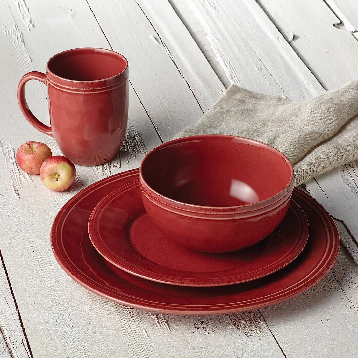 Dinnerware Set Red Stoneware Round 16 Piece Dinner Plate Bowl Mug Family Service gallery