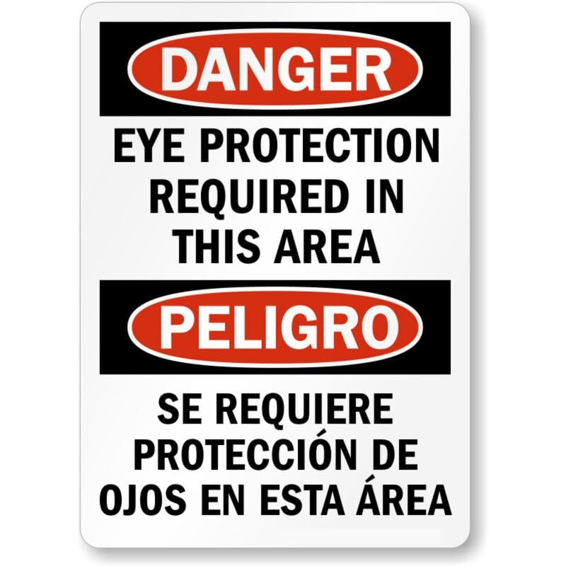 Bilingual Eye Protection Aluminum Weatherproof 8" x 12" Sign gallery