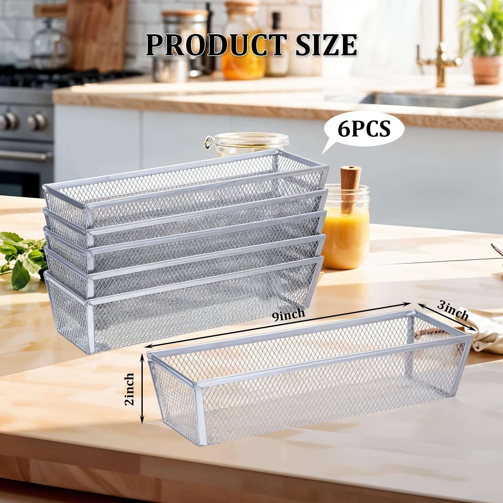 6 PCS Silver Mesh Flatware Organizer 9x3x2 Inch Metal Drawer Utensil Tray gallery