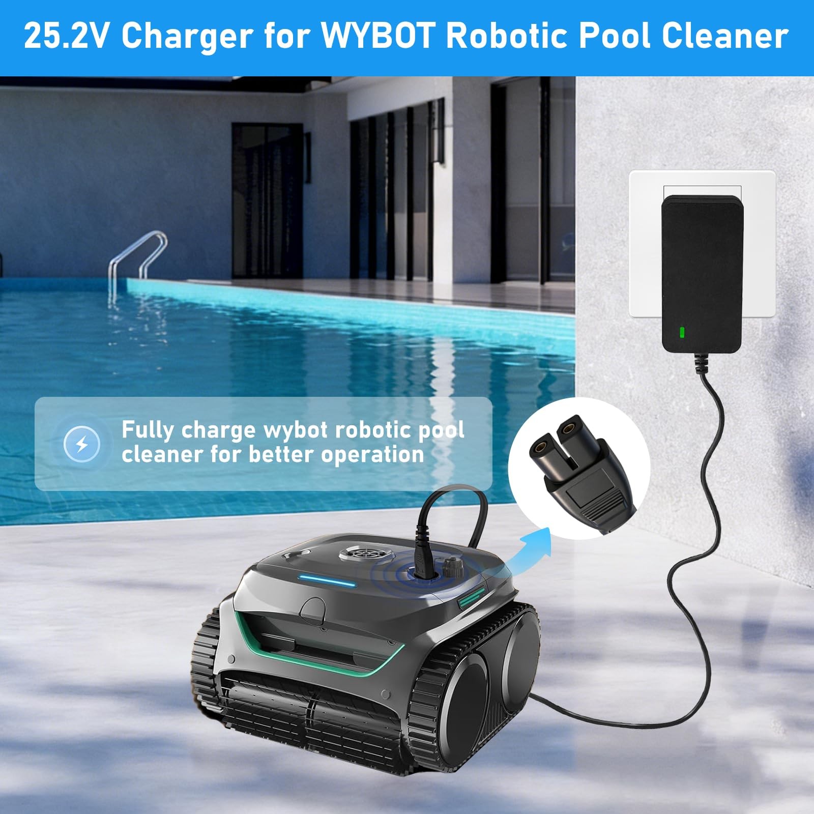 25.2V Adapter Charger Compatible with Wybot C1 C2 C2B OS7010C Robotic Pool Cl... gallery