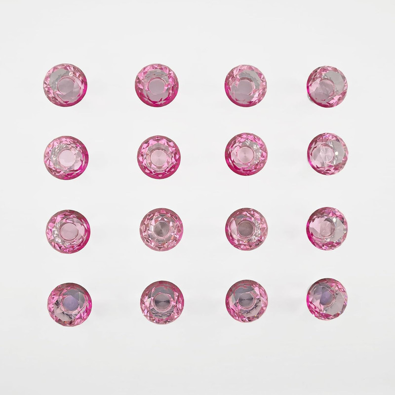 16 Pack Pink Crystal Cabinet Knobs 1.2" Diamond Glass, Girl Vanity Desk Handles, gallery