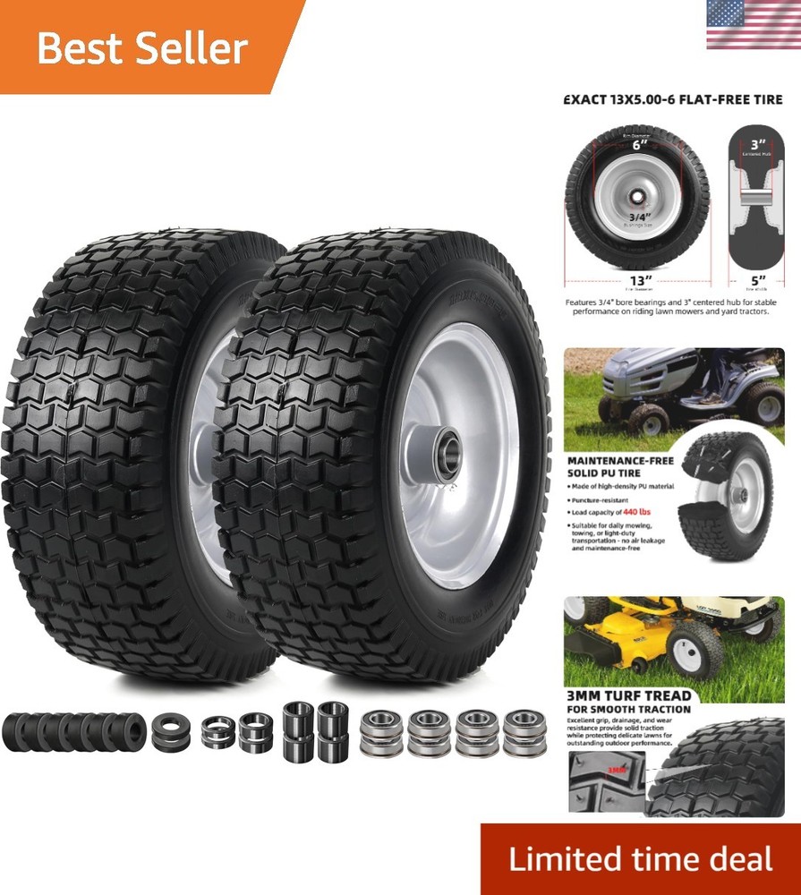 13x5.00-6 Solid Tire & Wheel Assembly – Puncture-Proof for Lawn Equipment