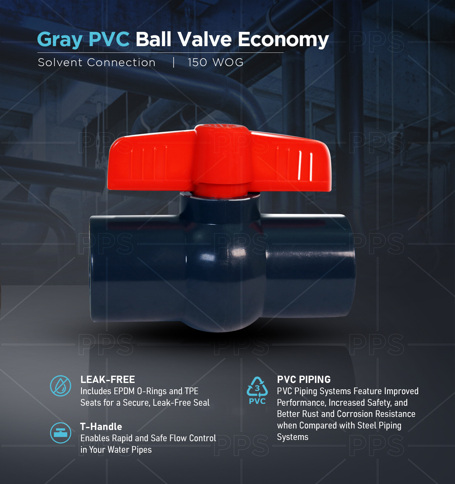 1/2"-4"in Red T-Handle Solvent Connection PVC Ball Valve 150 WOG Potable Water gallery