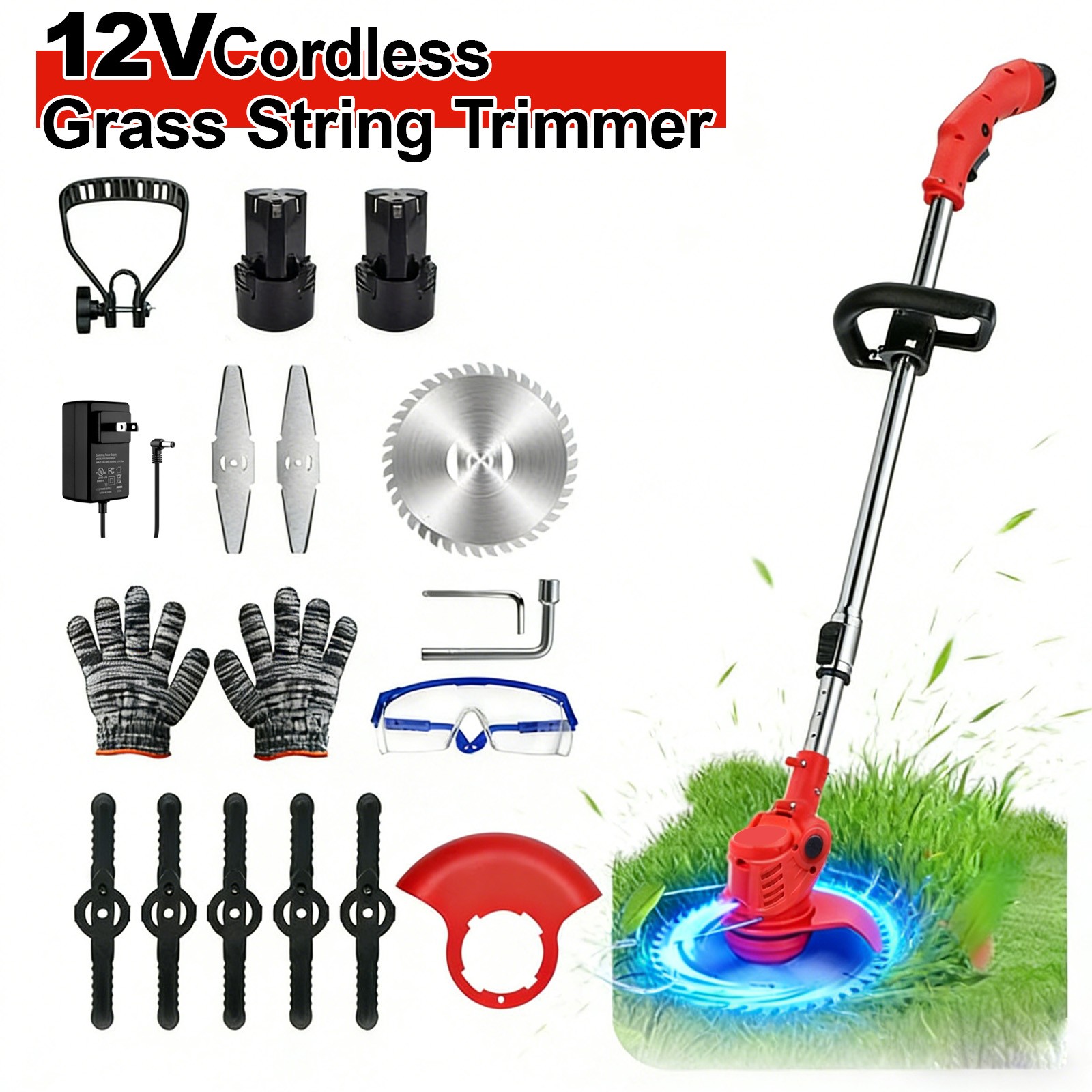 Electric Cordless Grass String Trimmer Lawn Edger Weed Wacker Cutter + 2 Battery gallery