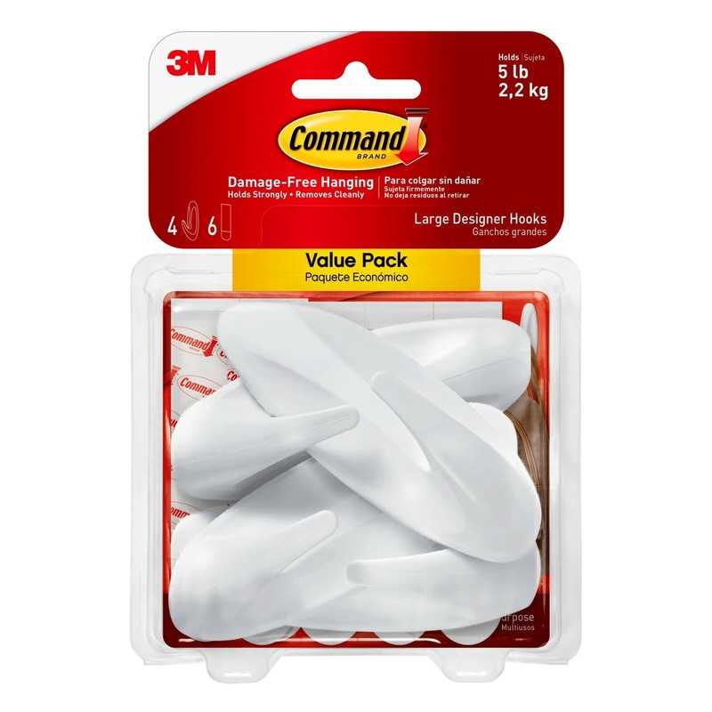 2 Packs 3M Command 4 Large Designer Hooks & 6 Adhesive Strips Per Pack Max 5 lb gallery