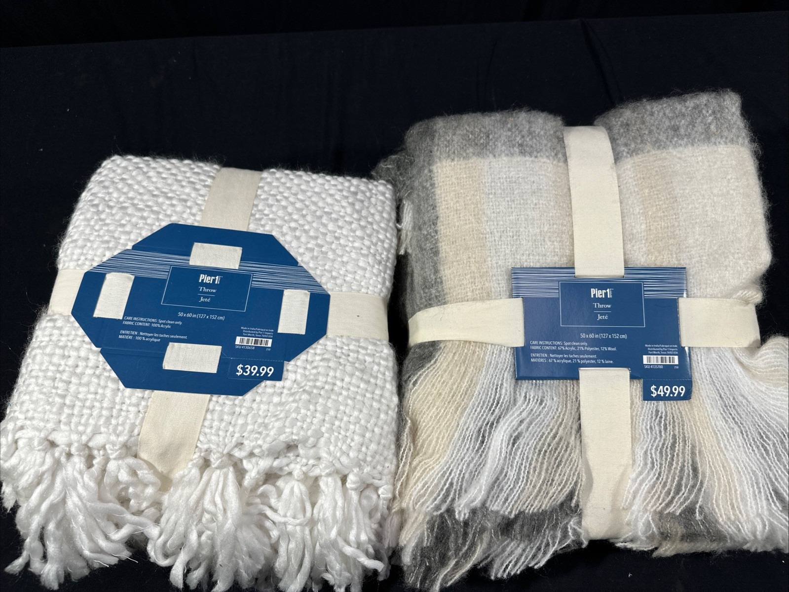 Pier 1 White & Color Mix Throw Blanket 50 X 60 in (127 X 152 Cm) NEW Lot 2 gallery