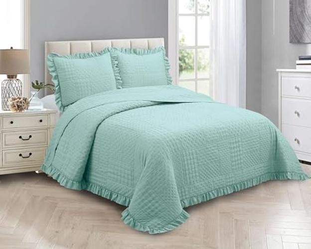 MK Collection Embossed Modern Ultasonic Quilted Oversized Full/Queen Aqua gallery