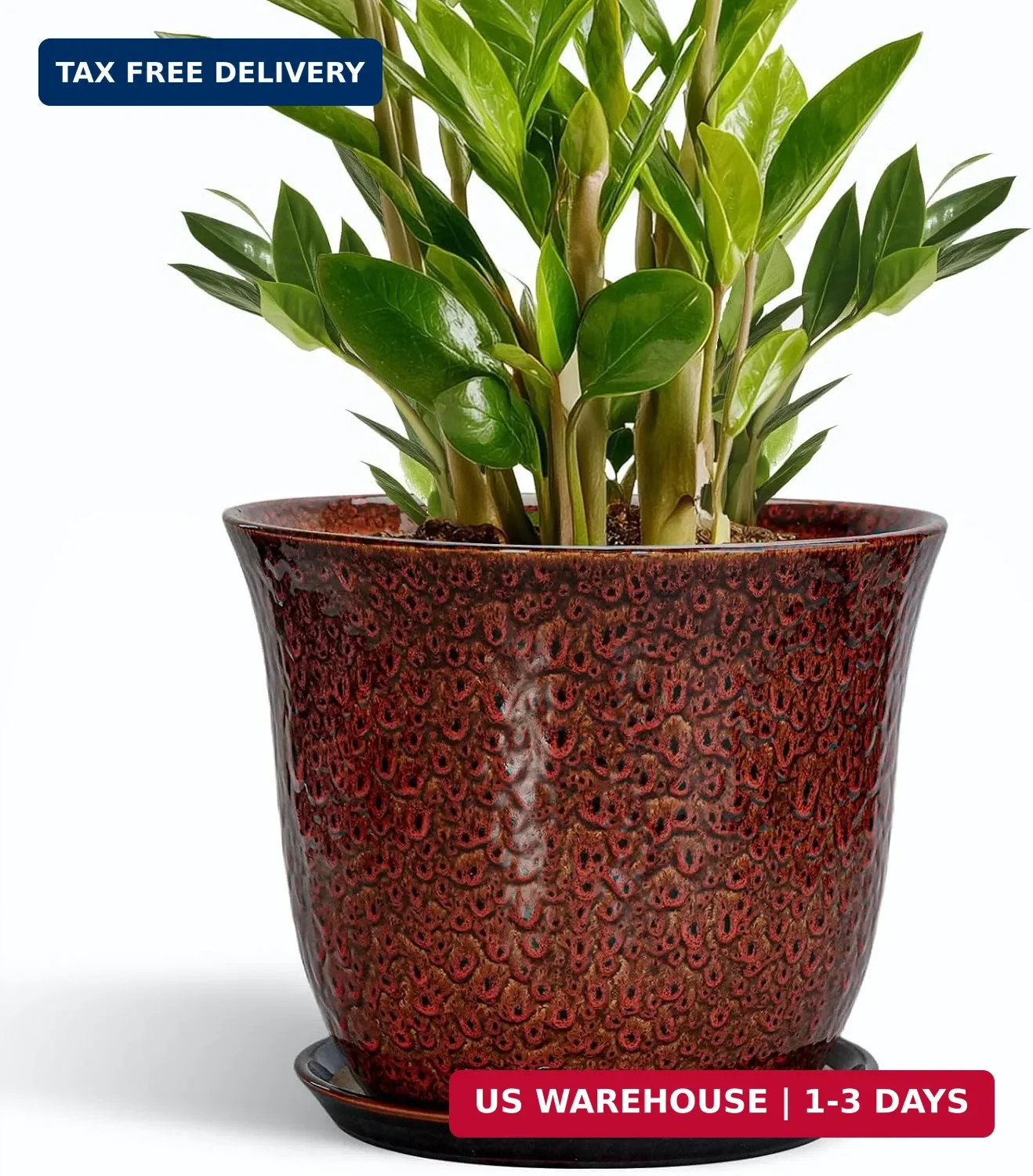 10 Inch Plant Pot - Ceramic Pots for Plants with Drainage Hole and Saucer, Round gallery