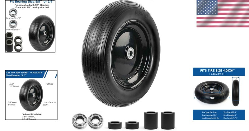 Solid Polyurethane 13 Inch Wheelbarrow Tire 4.00-6 - Flat Free for Tough Terrain gallery