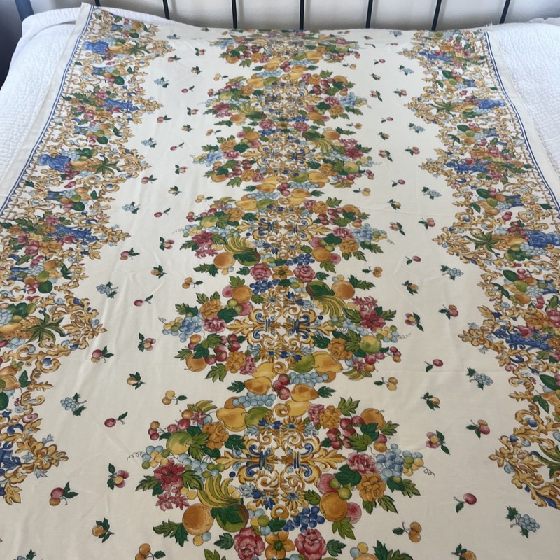 Renaissance-style Rectangular TABLECLOTH SCROLL & FRUITS 60x 78” gallery