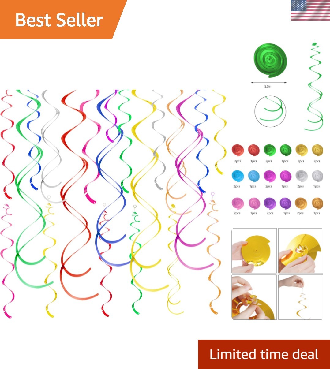 Colorful Ceiling Swirl Foil Decorations Hanging Plastic Streamer Themed Swirl... gallery