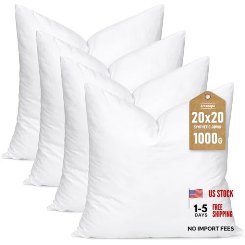 Synthetic Down Pillow Insert, 20x20 Down 20x20 Inch (Pack of 4) White gallery