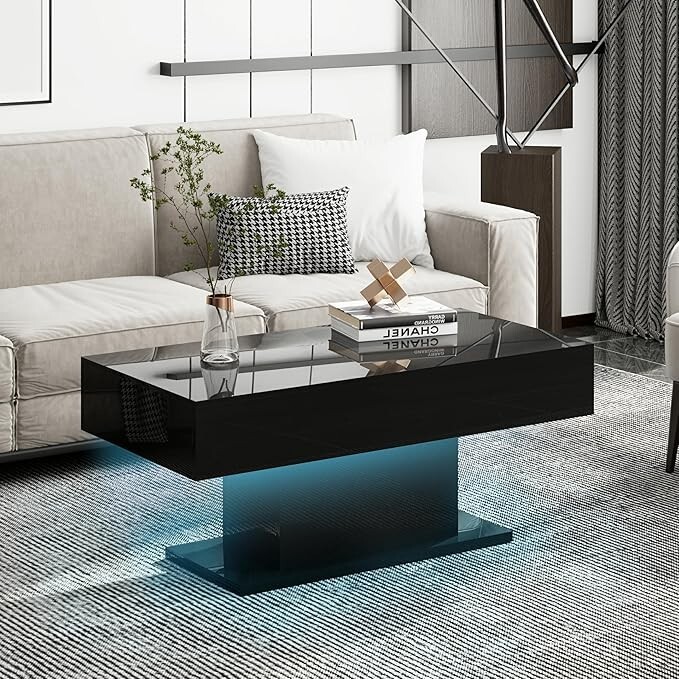High Gloss Coffee Table with LED Light Living Room Cocktail Sofa Center Table gallery
