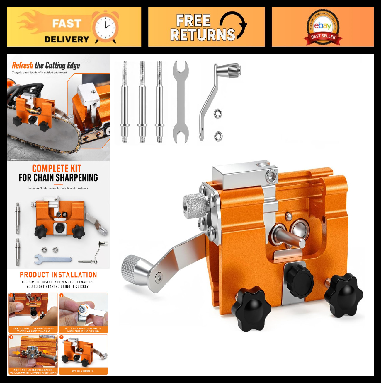Portable Chain Saw Sharpener Tool - Hand Crank Chainsaw Sharpener Set for Easy S gallery