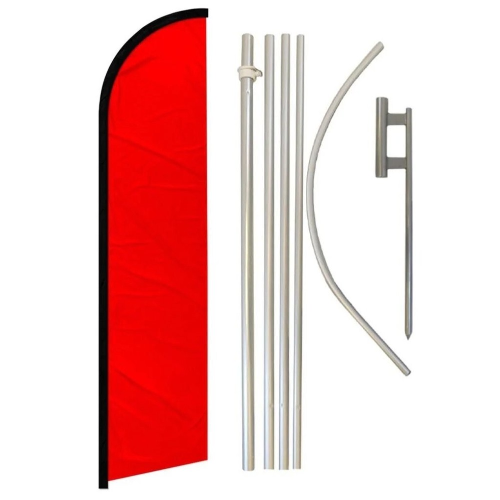 Red Solid Color Advertising Windless Banner Flag & Flag Pole Kit & Ground Spike