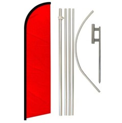 Red Solid Color Advertising Windless Banner Flag & Flag Pole Kit & Ground Spike
