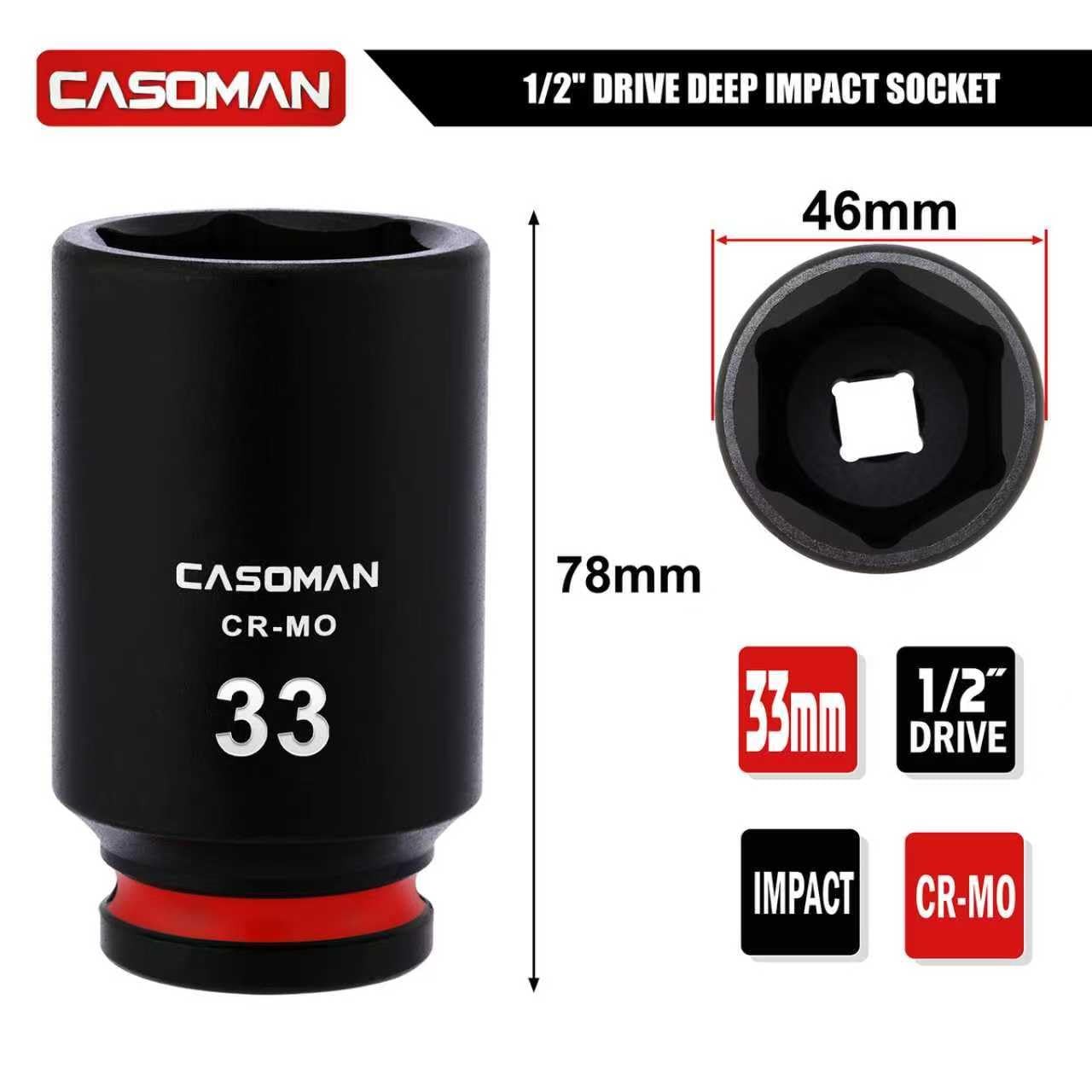 33mm Deep Impact Socket 1/2" Drive 6-Point Metric CR-MO Casoman Socket gallery