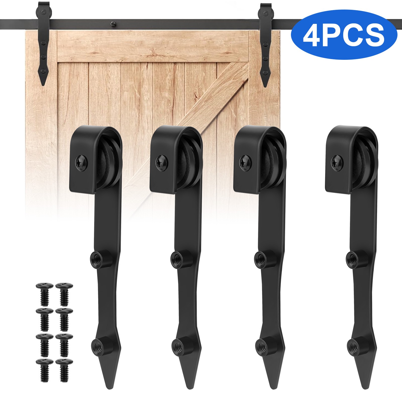 4 PCS Sliding Barn Door Hardware Kit for Single Door with Rollers End Caps Black gallery