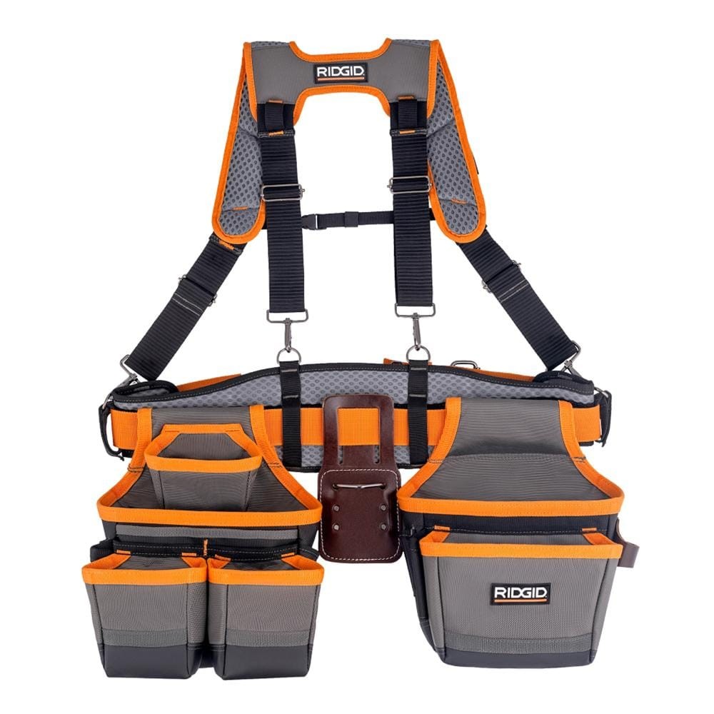 RIDGID 29 in. 23 Pocket Professional Grade 2-Bag Tool Belt w/ Suspenders gallery