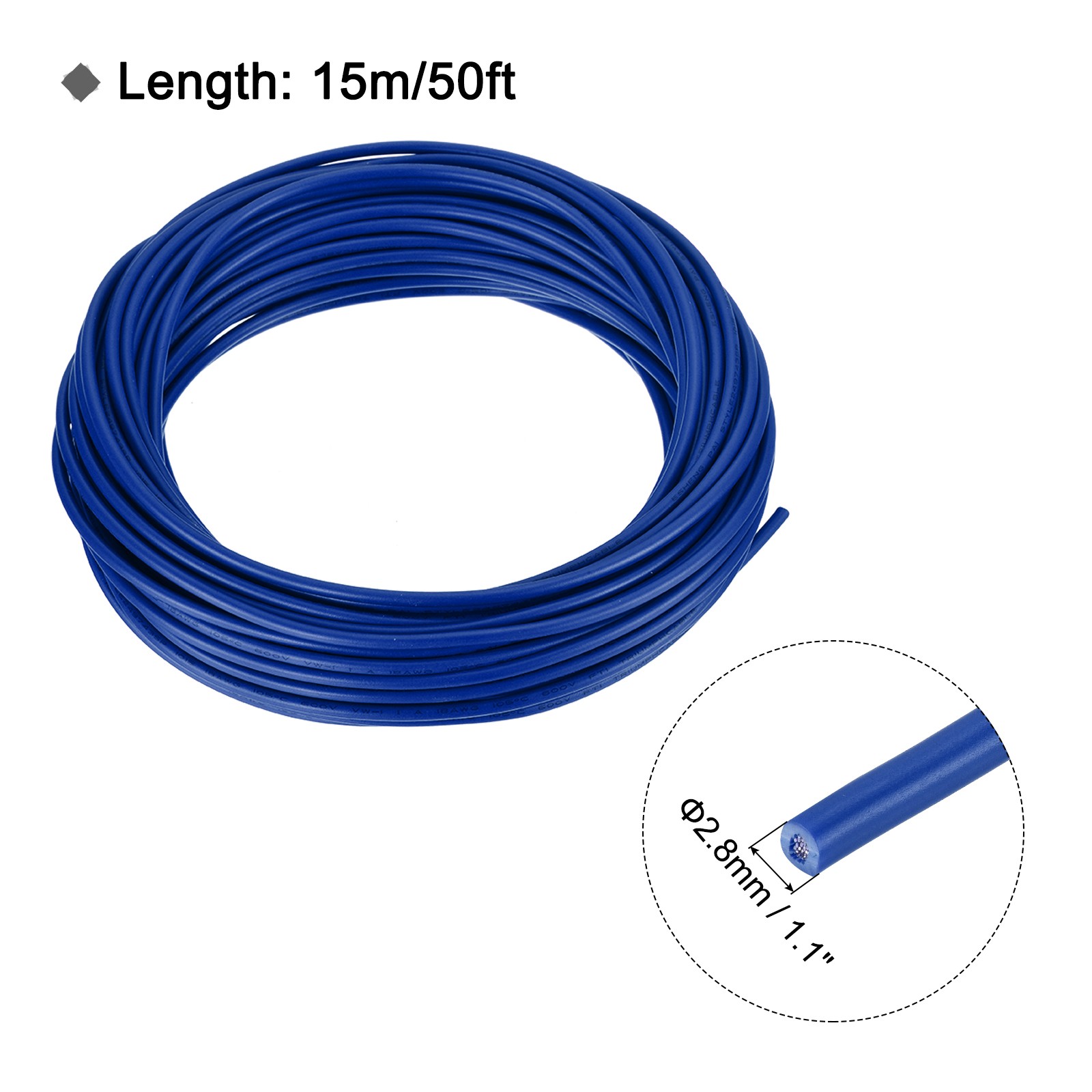 18AWG 18 Gauge Stranded Hook-Up Wire PVC Tinned Copper Wire 15m/50ft Blue gallery