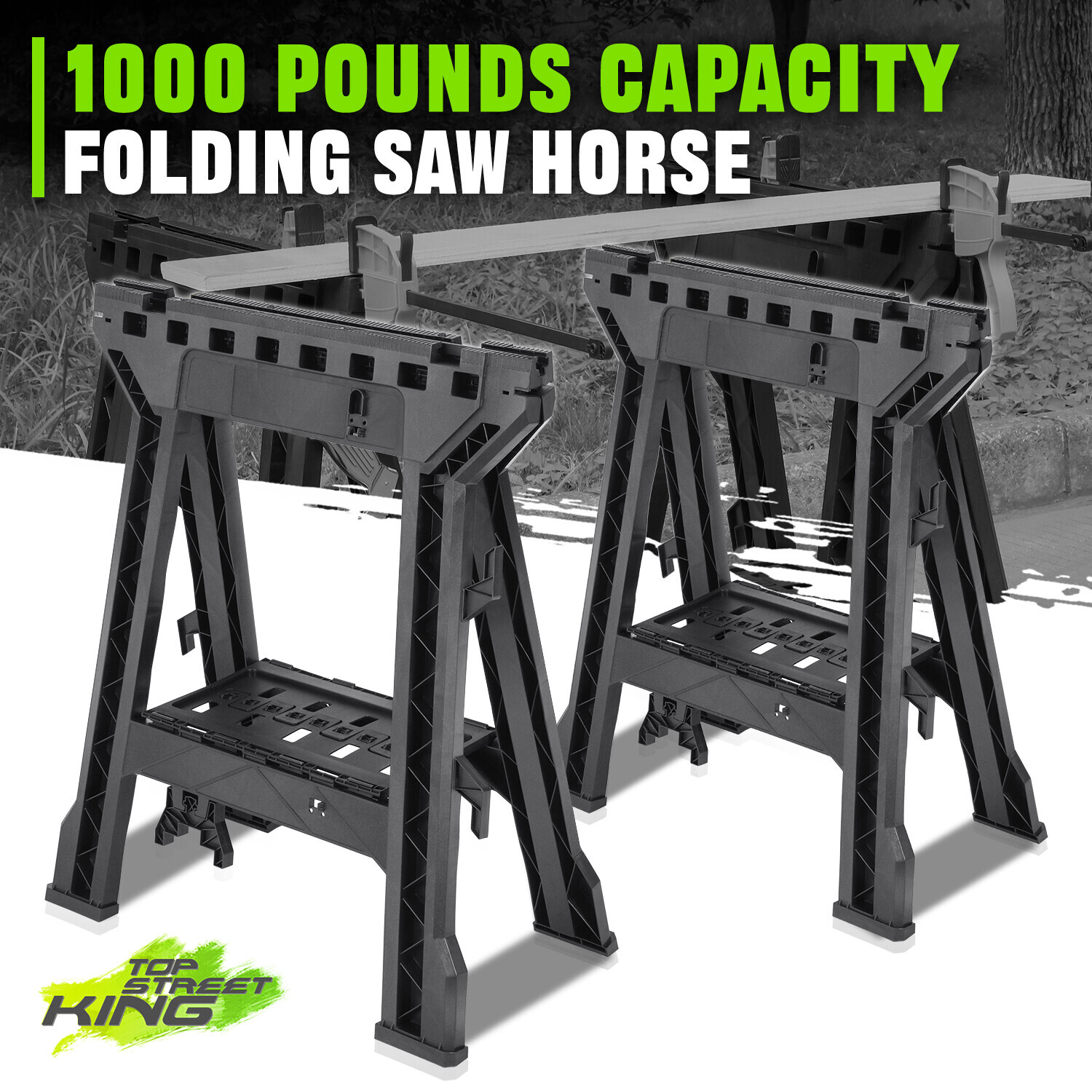 1000 LBS Foldable Handy Bench Saw Horse Pair Hot Working Steel Bars Clamp Black gallery