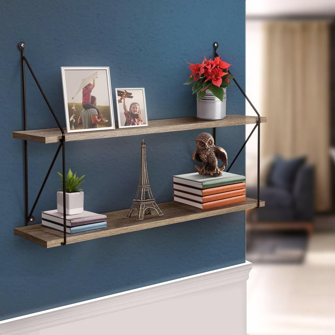 Sorbus Floating Shelves, Rustic Hanging Wall Shelf Décor - 24 Inches - 2 Tier gallery