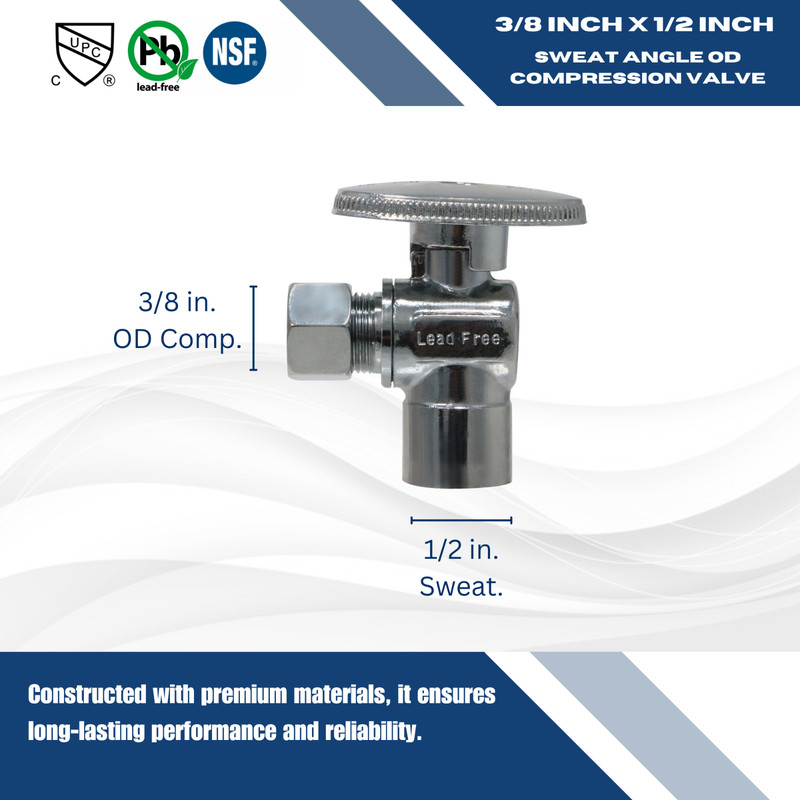 (100) 1/4 TURN ANGLE STOP VALVE COMPRESSION 3/8" OD X 1/2" SWEAT (LEAD FREE) NSF gallery