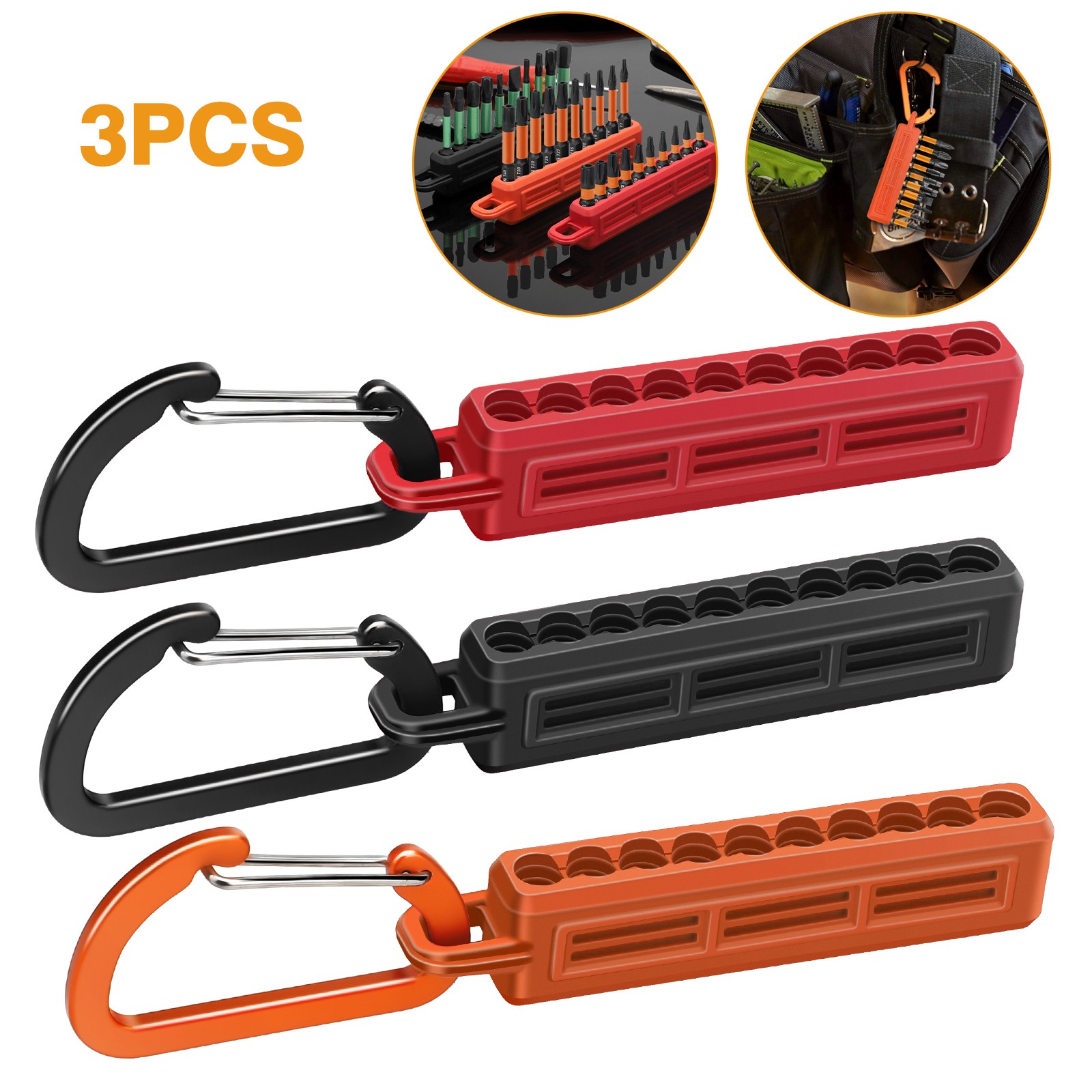 3pcs 1/4" Hex Screwdriver Bit Organizer Holder with Carabiner 10-Hole Bit Holder gallery