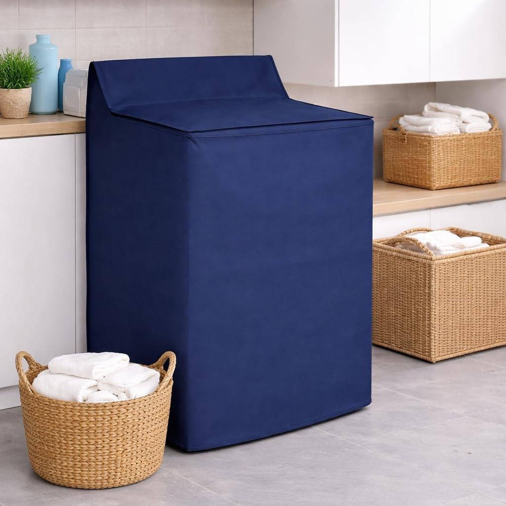 Washing Machine Cover Waterproof Quilted PEVA Zippered Heavy Duty Blue gallery