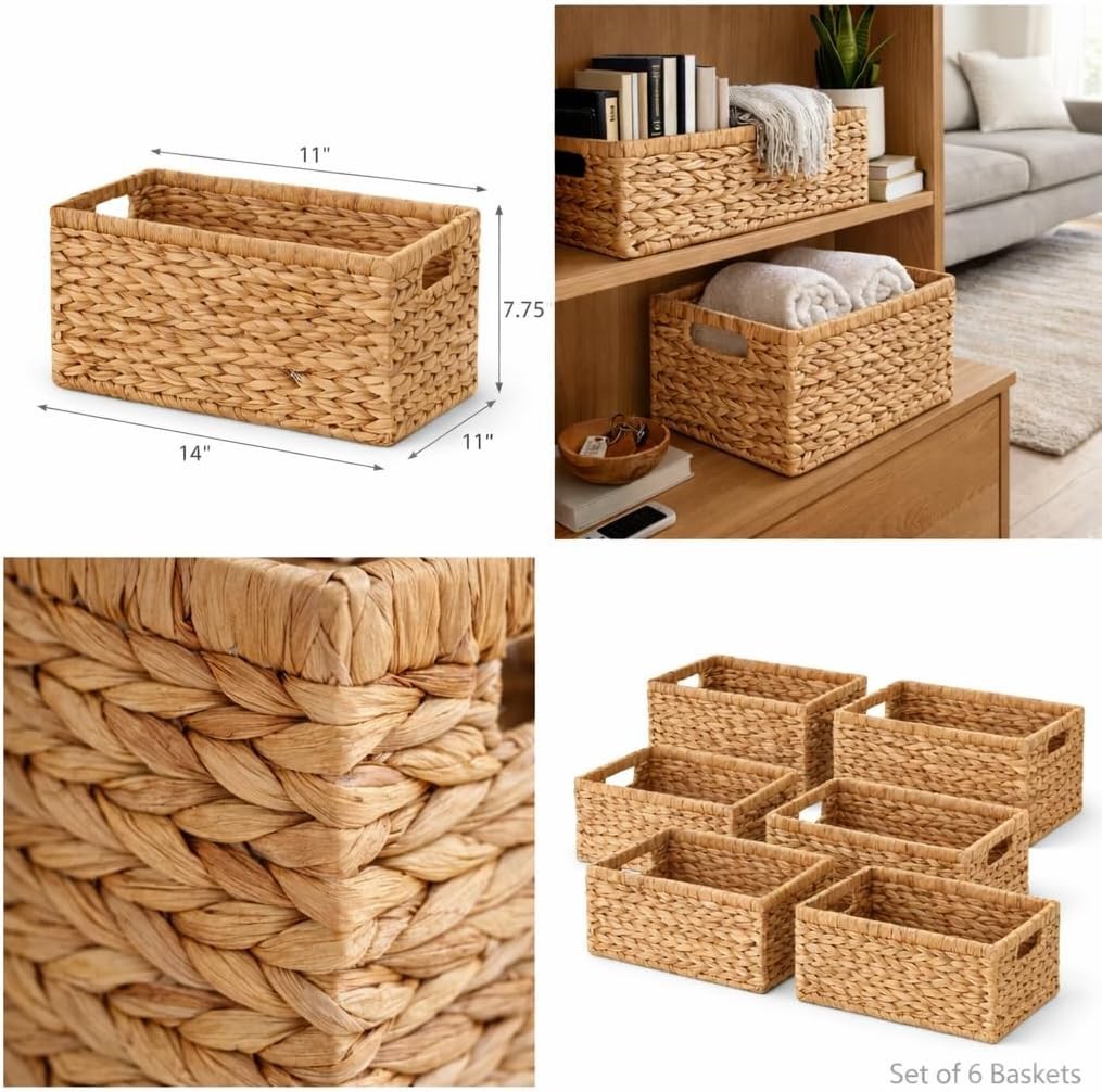 Water Hyacinth Storage Baskets Set 6; Woven Shelf Organizer gallery