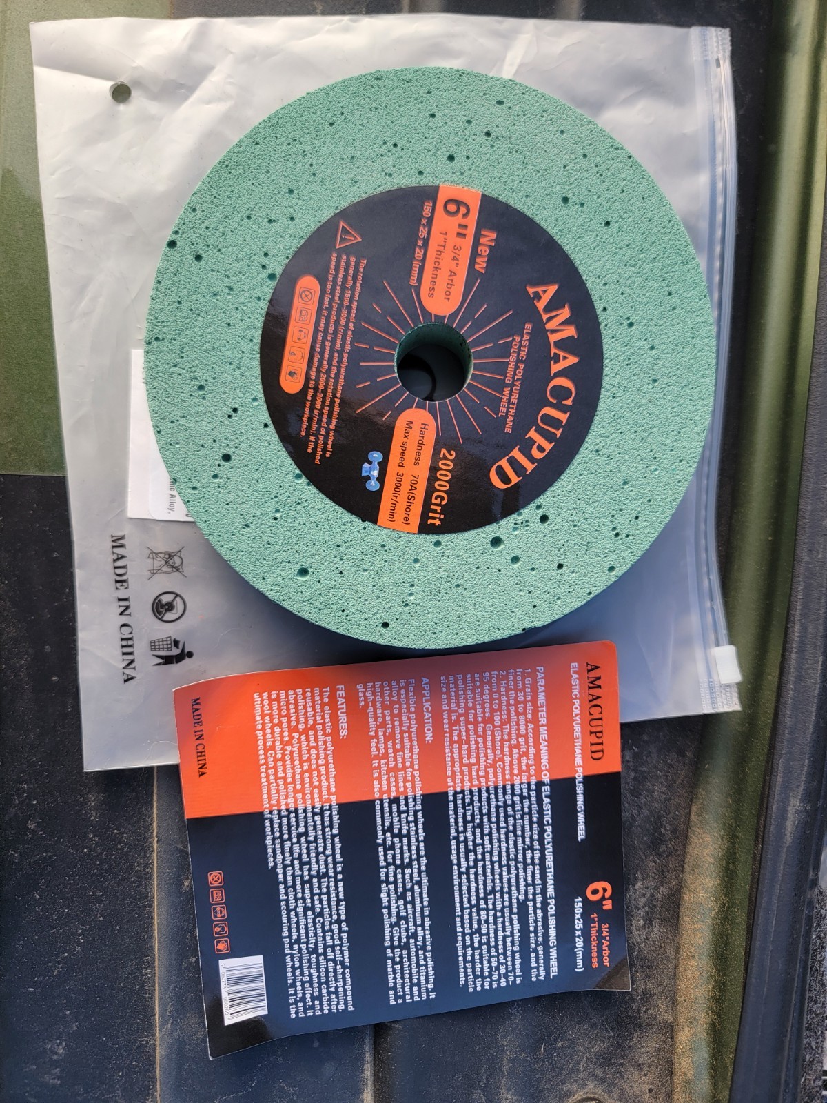 AmaCupid Elastic Polyurethane Buffing Wheel 6 Inch 2000 Grit. 3/4 Arbor. 70A gallery