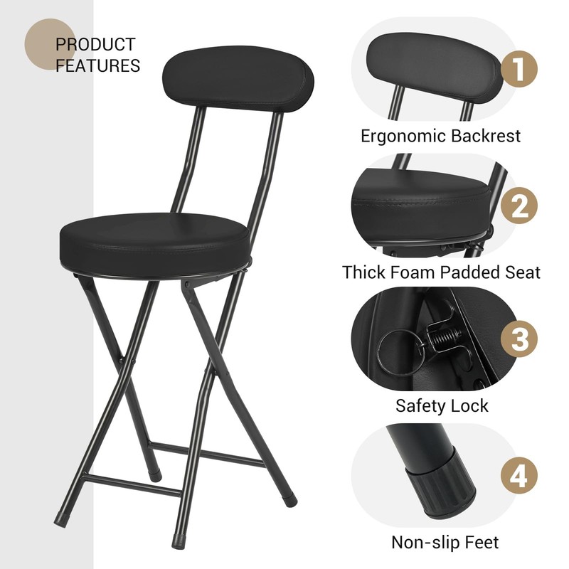 Cushioned Padded Folding Stools, Folding Bar Stool with Backrest, 220lb Capac... gallery